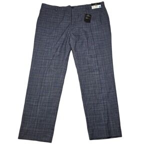 Michael Strahan Dress Pants Mens 42x32‎ Navy Blue Plaid Modern Fit Stretch NEW